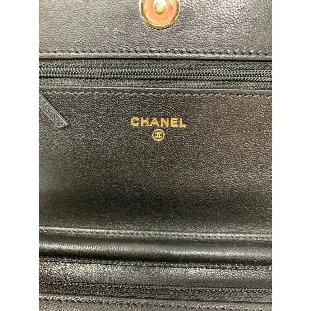 Chanel Chevron Mademoiselle Wallet On Chain Black Caviar Leather